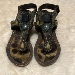 Sam Edelman Nalo wedge beaded sandals 7.5 metallic